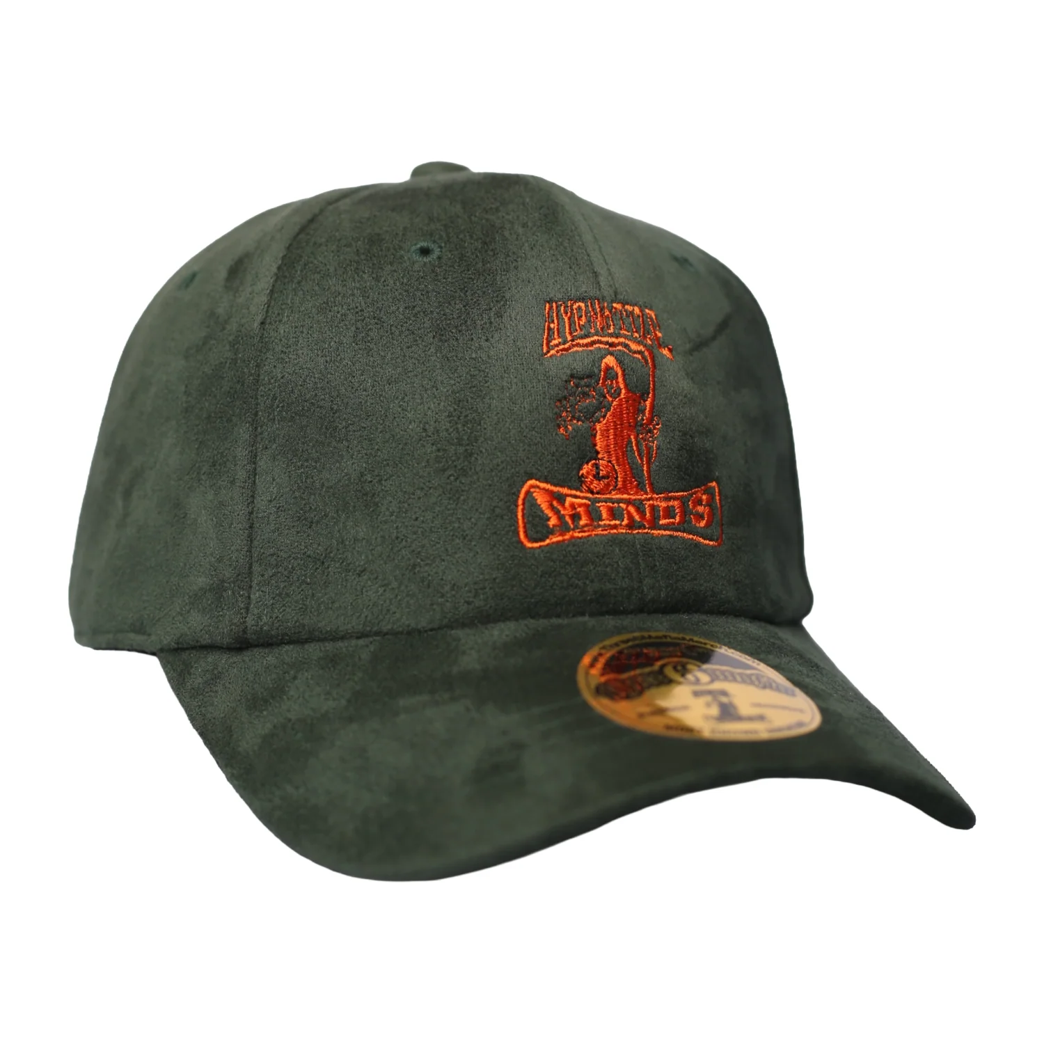 Dad Hat "Hypnotize Minds" Green Suede w/ Orange Embroidery